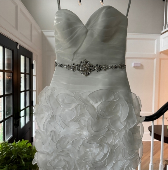 Moonlight Bridal White Embellished Ruched Strapless Dress - Picture 2 of 12